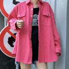 Buttoned Denim Jacket Rose Pink - One Size