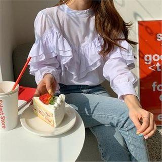 Mock-neck Frilled-detail Blouse White - One Size
