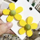 Wooden Flower Earring 1 Pair - Yellow - One Size