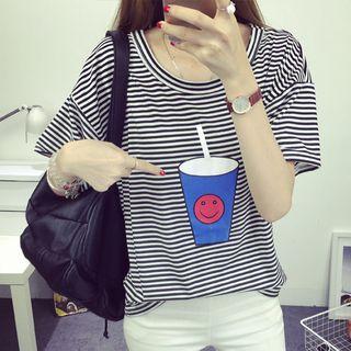Striped Print Short-sleeve Top