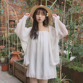 Long-sleeve Cold Shoulder Mini Chiffon Dress / Light Jacket