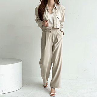 Pocket-front Linen Blend Cropped Shirt