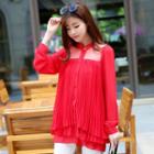 Mesh Panel Pleated Shirt Red - One Size