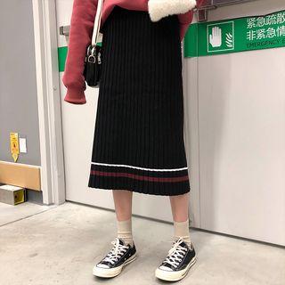Contrast-trim Midi Knit Skirt
