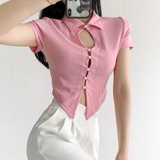 Short-sleeve Cut Out Polo Shirt