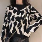 Leopard Print Sweater White Pattern - Black - One Size