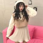 Mock Two-piece Long-sleeve Blouse / Pleated A-line Skirt / Set: Mock Two-piece Long-sleeve Blouse + Pleated A-line Skirt