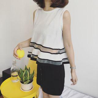 Mesh Insert Sleeveless Knit Top