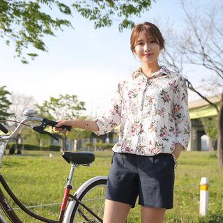 Drawstring-hem Floral Pattern Blouse