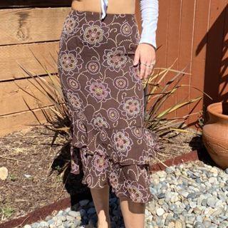 Printed A Line Ruffled Trim Skirt