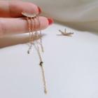 Non-matching 925 Sterling Silver Rhinestone Fringed Earring 1 Pair - Earring - Tassel - Non Match - One Size
