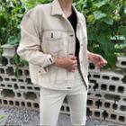 Contrast Stitching Button-up Jacket Off-white - One Size