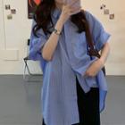 Elbow-sleeve Plain Shirt Stripe - One Size