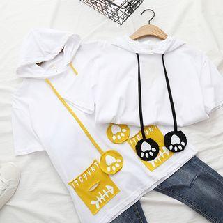 Fish Bone Print Short-sleeve Hooded T-shirt