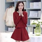 Set: Embellished Long-sleeve Top + A-line Skirt