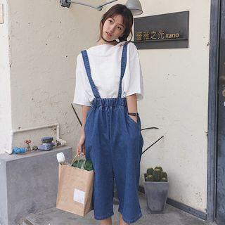 Denim Cropped Suspender Jeans