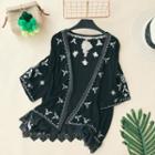 Lace Trim Embroidered Open-front Jacket