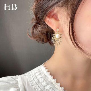 Faux Pearl & Rhinestone Floral Drop Earring As Shown In Figure - One Size