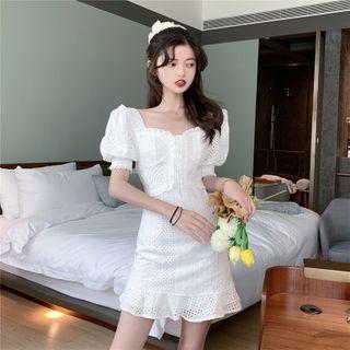 Eyelet Lace Short-sleeve Slim-fit Dress