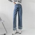 High-waist Rolled Straight-fit Jeans