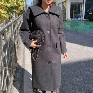 Wide-collar Single-breasted Coat Black - One Size