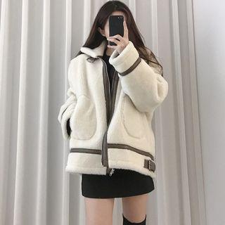 Faux Shearling Contrast Trim Jacket