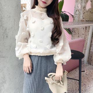 Set: Puff Sleeve Turtleneck Top + Camisole Top
