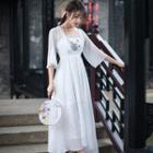 Mock Two-piece 3/4-sleeve Maxi Hanfu Dress