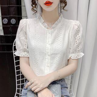 Short-sleeve Ruffle Trim Lace Blouse
