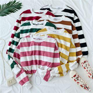 Drawstring Striped Cropped Sweatshirt