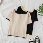 Contrast Trim Short Sleeve Cropped Top