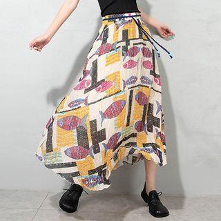 Print Midi A-line Skirt Off-white - One Size