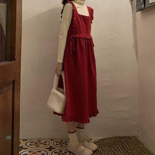 Ruffled Midi Overall Dress