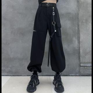 Elastic Waist Plain Cargo Pants