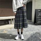 Plaid Midi A-line Skirt Plaid - Gray & Black - One Size