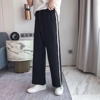 Contrast Color Zip-side Straight-cut Pants
