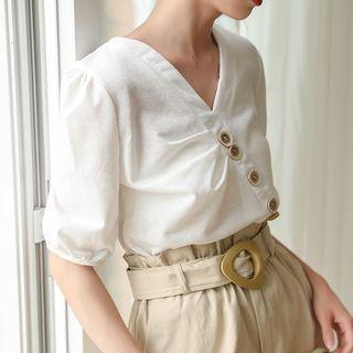 Button Short-sleeve Chiffon Top