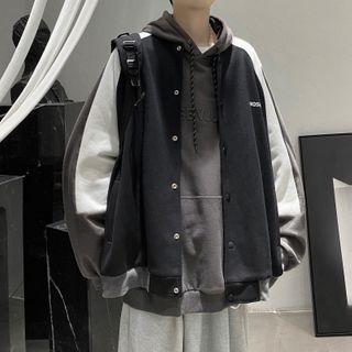 Color Panel Snap-button Baseball Jacket