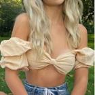 Off-shoulder Short Sleeve Twist Crop Top