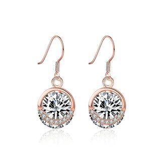 925 Sterling Silver Plated Rose Gold Earrings With White Austrian Element Crystal
