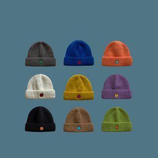 Smiley Face-embroidery Knit Beanie