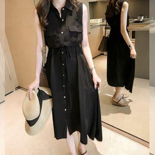 Sleeveless A-line Midi Shirt Dress