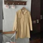 Notch-collar Pleated-hem Shirtwaist Dress