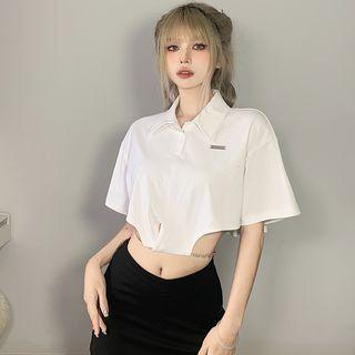 Short-sleeve Chain Cropped Polo Shirt