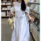 Cold-shoulder Plain Midi Dress White - One Size
