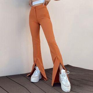 Skinny High Waist Slit Boot Cut Pants