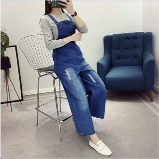 Distressed Wide Leg Dungaree