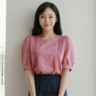 Puff-sleeve Lace Trim Top