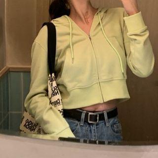 Plain Zip Cropped Hoodie