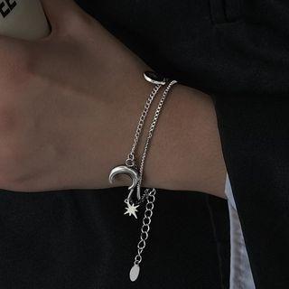 Moon & Star Stainless Steel Layered Bracelet Silver - One Size